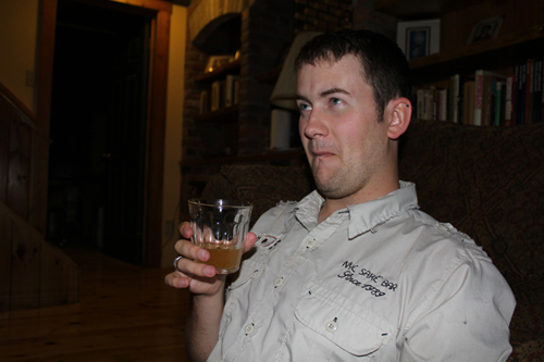 Scott reacts to the powerful taste of liquid latke.